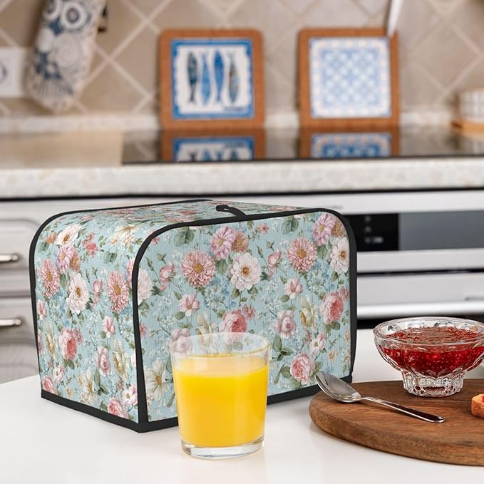 Toaster Cover 2 Slice Flower Vintage Peony Floral Kitchen Small Appliance Covers with Pockets Dust and Fingerprint Protection