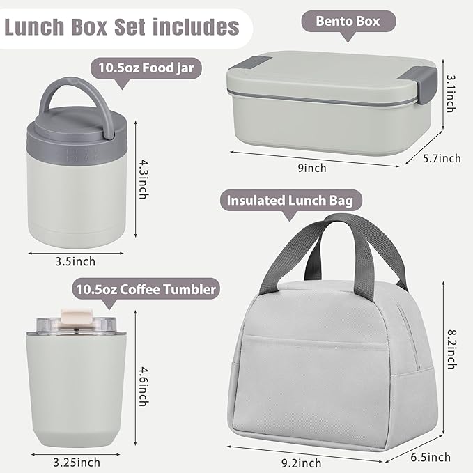 Large Bento Lunch Box Set for Adults Kids Women with 10.5oz Soup Thermo,Coffee Tumblers Men Girls Boys Teenagers Leak-Proof Lunch Food Containers with Lunch Bag