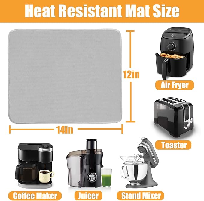 Heat Resistant Protective Mat for Air Fryer, Countertop, 12x14in Hot Pads for Kitchen, Heat Shield & Quartz Countertop Protector Mat, Appliance Mat Accessories