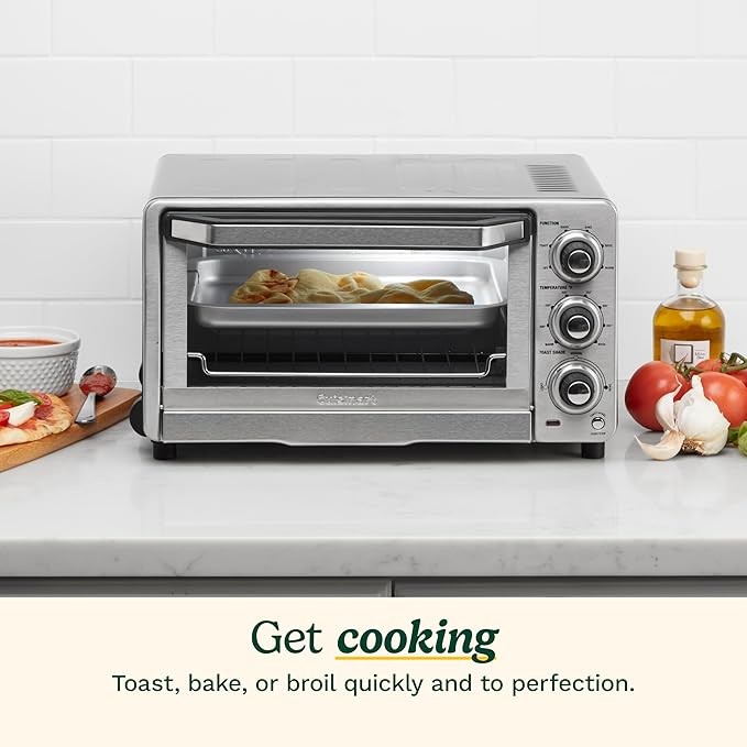 Cuisinart Custom Classic Toaster Oven Broiler, 1800 Watt Countertop Toaster Oven to Bake, Broil, and Toast, Non-Stick Interior, Consistent Toast Control, Brushed Stainless Steel/Black, TOB-40N
