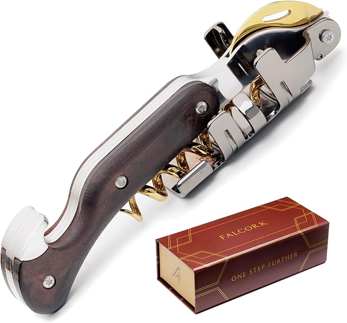 Corkscrew for Professionals FALCORK® 354 – Control – 3-Step Lever, 6-Turn Helix and Generous Wooden Handle for Maximum Smoothness and Controlled Technique on Fine Wine Corks