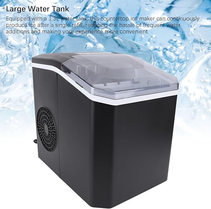 EVGATSAUTO Countertop Ice Maker Machine for Home, 9 Cubes in 6 Minutes, 1.3L Water Tank, Auto Ice Making, Portable with Clear Panel, Handle, Basket and Scoop