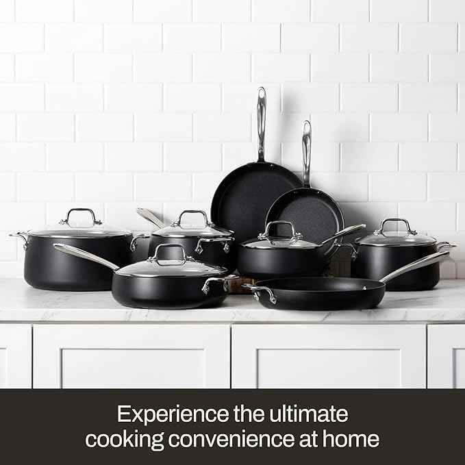 All-Clad HA1 Expert Hard Anodized Nonstick Cookware Set (13 Piece) Pots, Frying Pans, Dishwasher-Safe, Oven-Safe Up to 500°F Compatible with All Stovetops (Gas, Electric & Induction) - Black