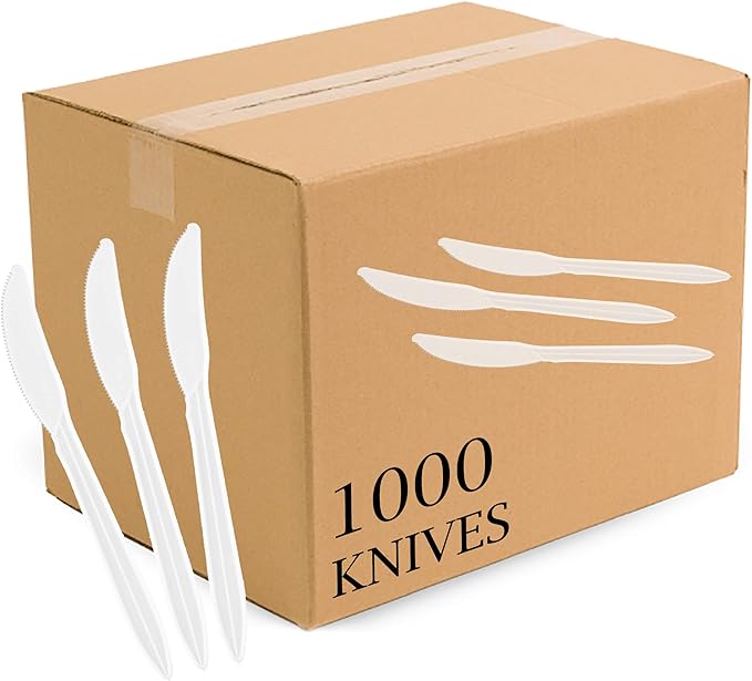 Plasticpro Cutlery Plastic Knives Medium Weight Disposable Silverware White (1000 Count)