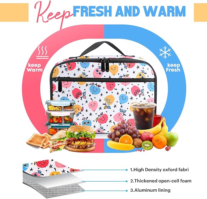 Lunch Box Kids, Insulated Lunch Bag for Women Men, Cooler Reusable Cute Lunch Containers for Boy & Girls, Adults Leak Proof Large Lunch Tote Bags for School, Work, Travel, Picnic Outdoor and Beach