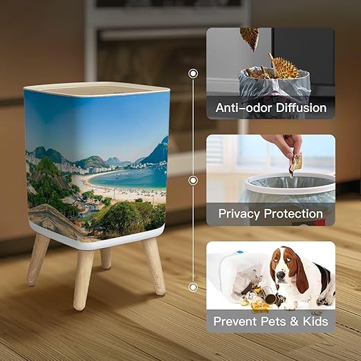 Small Trash Can with Lid Sugarloaf Mountain de Janeiro Brazil Wastebasket with Press Cover Dog Proof Garbage Can Waste Bin for Kitchen Bathroom Nursery 2.6 Gallon