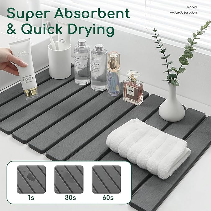 Stone Drying Mat for Kitchen Counter, DarkGray 24"×16" Collapsible Fast Drying Dish Mats, Diatomaceous Earth Water Absorbing Mat for Dishes Bottles Cups