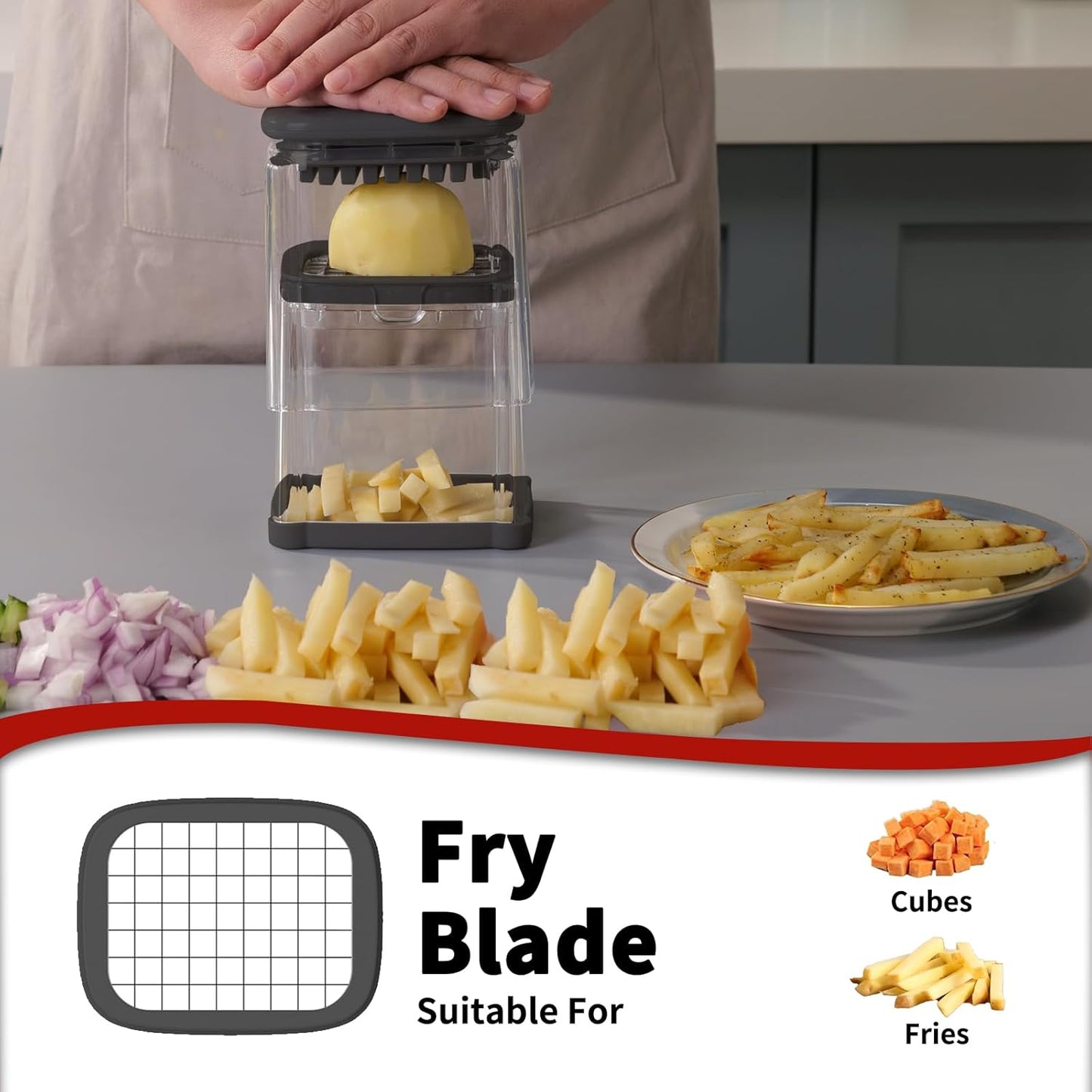 French Fry Cutter, Solucky Potato Onion Cutter, Professional Homestyle Vegetable Chopper Dicer, Great for Potatoes Carrots Cucumbers Zucchini Peppers 3/8 inch Blade(Only 1 Blade)