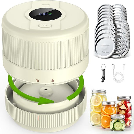 Mason Jar Vacuum Sealer Kit, Electric Sealer for Wide and Regular Mouth Mason Lids, Canning Vacuum Sealer Mason Jar, Automatic Vacuum Sealer Machine for Food Storage - Ivory