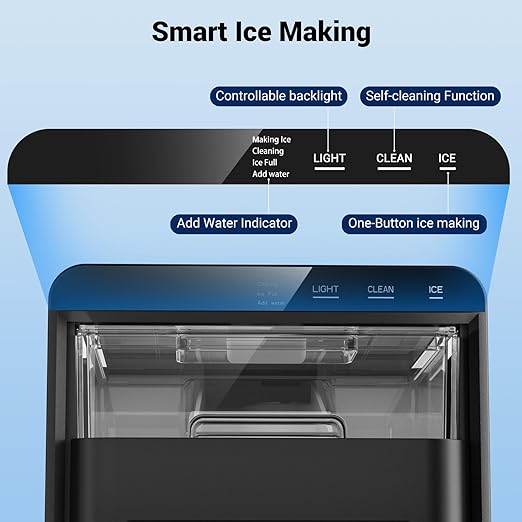 Nugget Ice Maker, 44lbs/24h Ice Makers Countertop, Soft Ice Ready in 5-10Mins Pebble Ice Maker, Self-Cleaning Pellet Ice Maker for Home, Kitchen, Office, Party