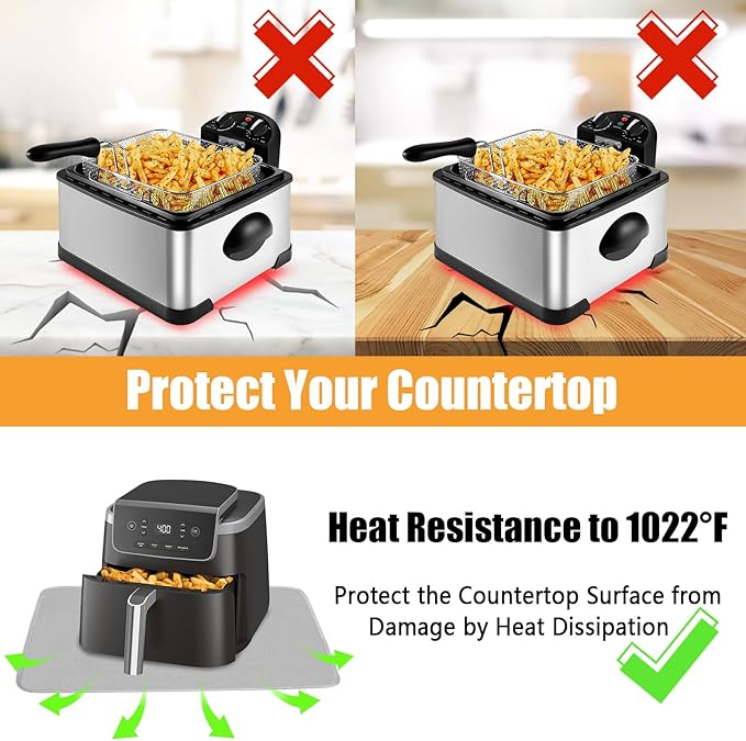 Heat Resistant Mat for Air Fryer,Deep Fryer,Oven,Gray 16x20in Hot Pads for Kitchen Counter Heat Protector,Deep Fryer Coffee Machine Accessories,Under Coffee Maker Mats for Quartz Countertop Protector
