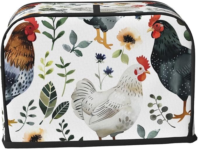 Summer Rooster Toaster Cover 2 Slice, Cute Country Bread Machine Cover, Washable Toaster Kitchen Small Appliance Cover Stain Resistant,with Top Handle