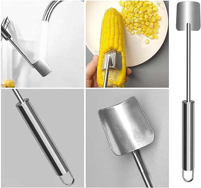 Corn peeler for corn on the cob+Corn fork set，stainless corn kernel remover tool ， Suitable for Home Kitchen