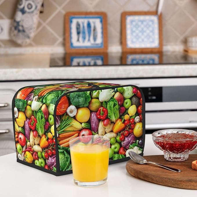 Vegetable Toaster Cover 2 Slice, Cute Country Bread Machine Cover, Washable Toaster Kitchen Small Appliance Cover Stain Resistant,with Top Handle