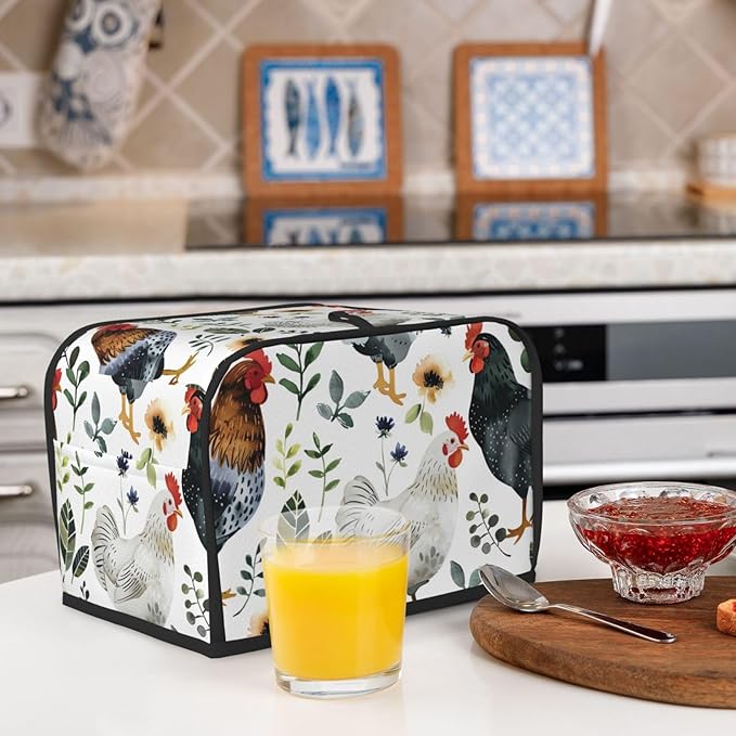 Summer Rooster Toaster Cover 2 Slice, Cute Country Bread Machine Cover, Washable Toaster Kitchen Small Appliance Cover Stain Resistant,with Top Handle