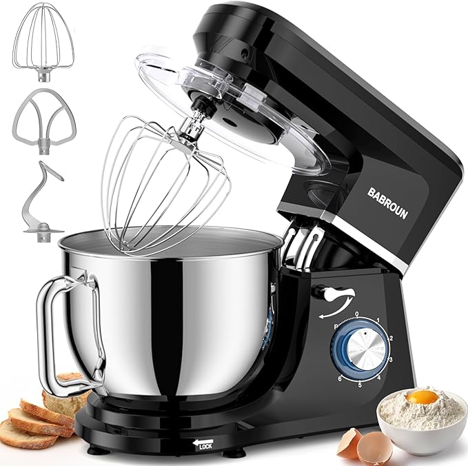 Dough Mixer 8.45 QT Electric Mixer - 660W 6 Speed Large Capacity Kitchen Stand Mixer with Whisk Dough Hook Mixing Beater Household Food Mixer for Baking Cakes Cookie Bread Salad