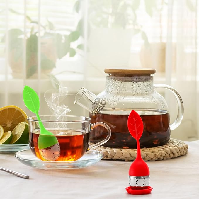 Bekith 7 Pack Silicone Tea Infuser, Cute Loose Leaf Tea Steeper, Fine Mesh Tea Strainer with Drip Tray, Stainless Steel Tea Filter Ball Tea Diffuser Steeper for Cup Mug