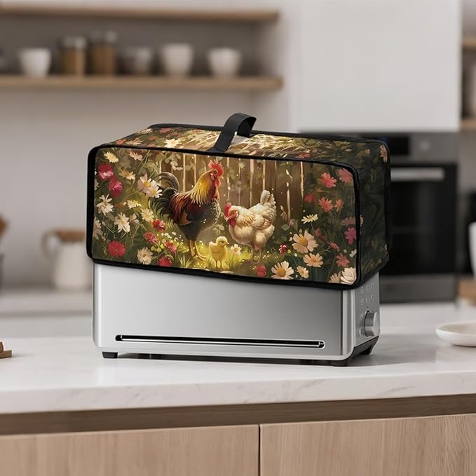 Farm Chicken Toaster Cover 2 Slice Dustproof Protective Cover for Toaster 2 Slice Long Slot, Water-Resistant Thin Dust Covers for Kitchen Appliances