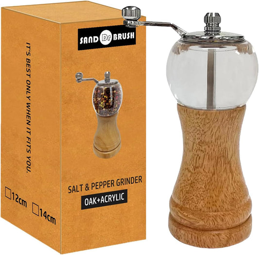 Pepper Mills Set Manual Pepper Grinder, Classical Hand Shake Pepper Grinder Set, Wooden Salt & Pepper Mill Ceramic Blades Metal Handle Sea Salt Mills, Enjoy Fresh Ground Pepper Various Spices