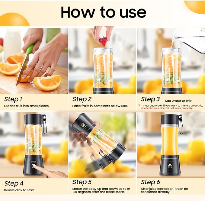 Cordless Personal Size Portable Blender - 380Ml Blender Smoothies and Shakes, BPA Free Traveling Juice Cup with Powerful Blending, Freshly Squeezed in Sports/Travel/Home