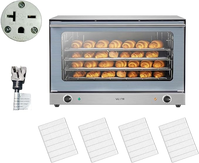 VEVOR Commercial Convection Oven, 4.24 cu.ft Countertop Oven for Full-Size Pans, Electric Convection Ovens with 4 Racks, 360° Hot Air Circulation, for Bakery, Restaurant & Pizza Shop (208-240V 5000W)