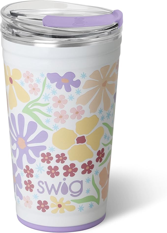 Swig Life 24oz Party Cup, Stackable Insulated Travel Coffee Tumbler with EZ Slider Lid, Cup Holder Friendly, Stainless Steel 24 oz Tumbler, Reusable Coffee Mug (Fresh Cut)