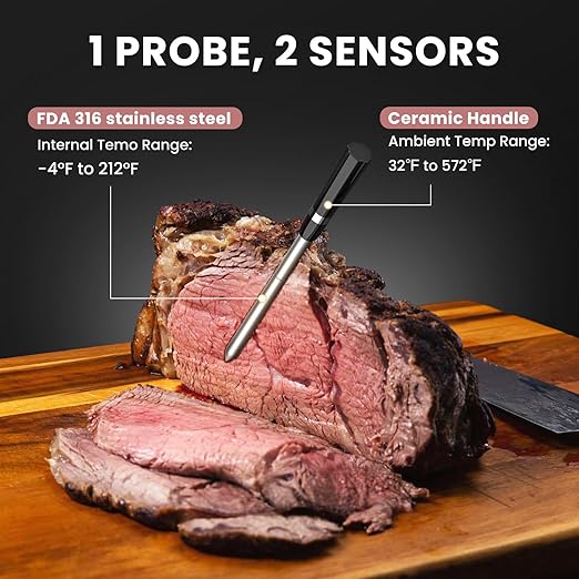 Wireless Meat Thermometer for Grilling and Smoking, CP10 500FT Meat Probe Thermometers, Smart Food Thermometer Probe for BBQ, Oven, Grill, Smoker, Sous Vide Gifts for Mom, Wife - Pink