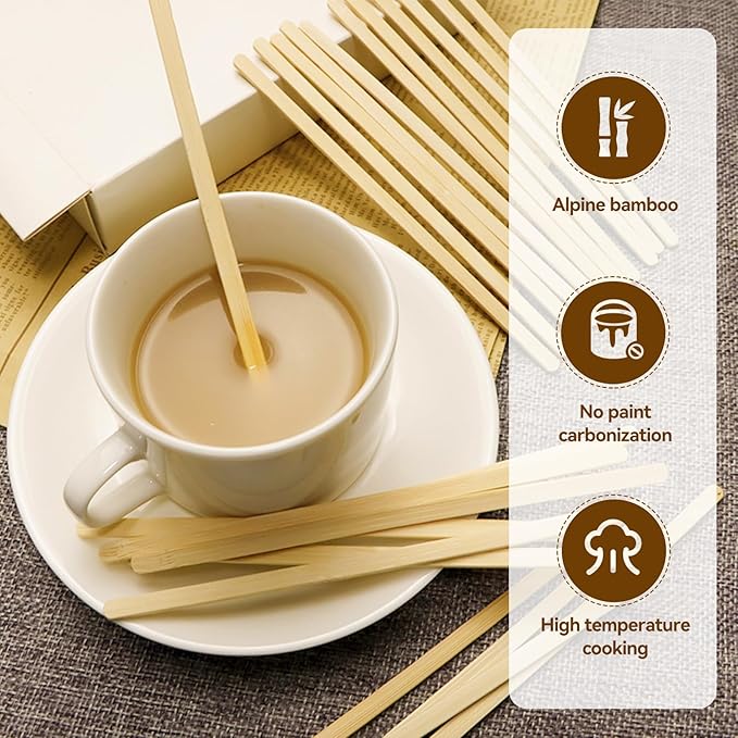 1000 Count Bamboo Coffee Stirrer - Disposable 7 inches Long Wooden Stir Sticks for Coffee and Cocktails - Smooth, Splinter-Free Beverage Mixers - Ideal for Cafe, Bars and Drink Stations
