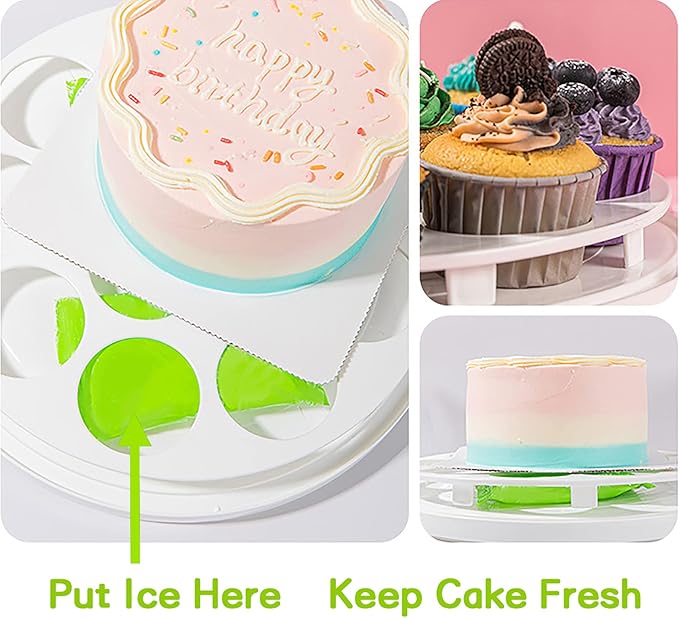 Yesland Cake Carrier with Collapsible Handle - White Cake Container and Holder with Lid - Portable Plastic Round Cake Cover for 10 inch Cake, Pies, Cookies, Nuts, Muffins, Cupcakes and Fruit