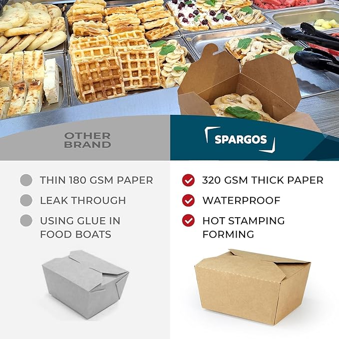 Chinese Takeout Storage Containers (70 Pack) 30oz - Kraft Brown Cardboard Paper Togo - Take Out Boxes - Biodegradable Eco To Go Food For Restaurants Catering Party