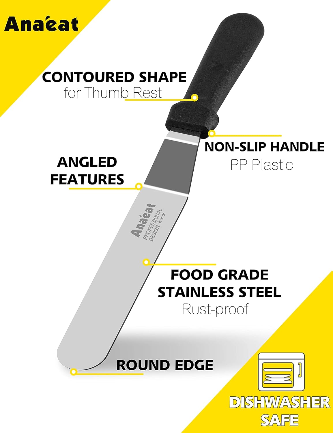 Anaeat Icing Spatula, Professional Cake Angled Offset Spatula with 10" Stainless Steel Blade - Thickened Frosting Knife with Durable Plastic Handle for Cake Decorating, Pastry & Baking