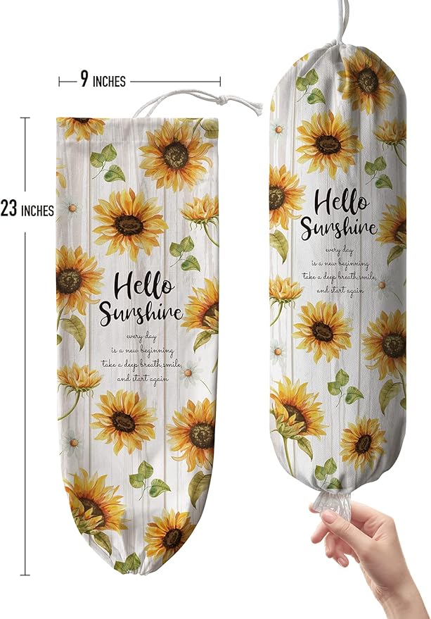 Hglian Sunflower Grocery Bag Holder,Cute Flower Plastic Bag Holder Organizer Storage for Kitchen