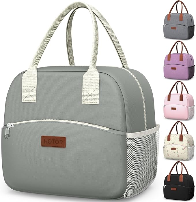 HOTOR Lunch Bag for Women & Men - Wear-Resistant Insulated Lunch Box with Large Capacity, Multi-Functional Cooler Bag for Office, Picnic, Light Grey, 10L,10.60" x 5.90" x 9.50"