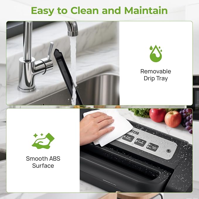 Vacuum Sealer for Food, 90kpa Powerful Food Sealer Vacuum Sealer Machine for Food Saver, 7-in-1 Multiple Modes for Dry/Moist, Easy-Lock Handle, Compact Design with 10 Vacuum Bags, Bag Cutter Included