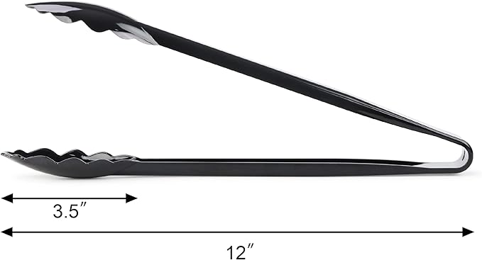 New Star Foodservice 35513 Utility Tong, High Heat Plastic, Scalloped, 12 inch, Set of 12, Black