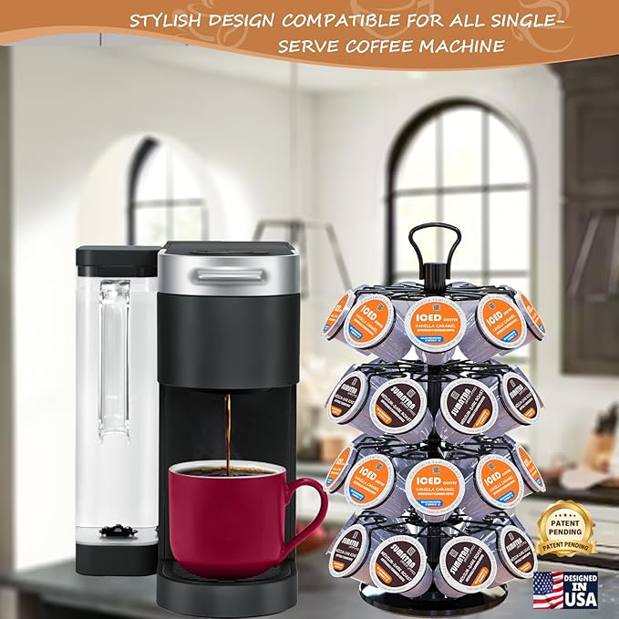 BLACKSMITH FAMILY 36 K Cup Pod Carousel Easy Assembly Design K Cup Holders,K Cup Holder, K Cups Holder,K Cup Carousel, 4-Tier Coffee Pods Holder Storage Organizer Stand,Glossy Black