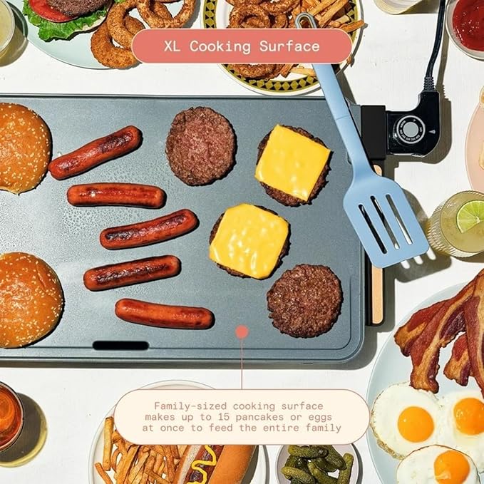 Electric Griddle 12x22 Inch with Backsplash, Nonstick Cooking Surface, Adjustable Temperature Control (Black Sesame)