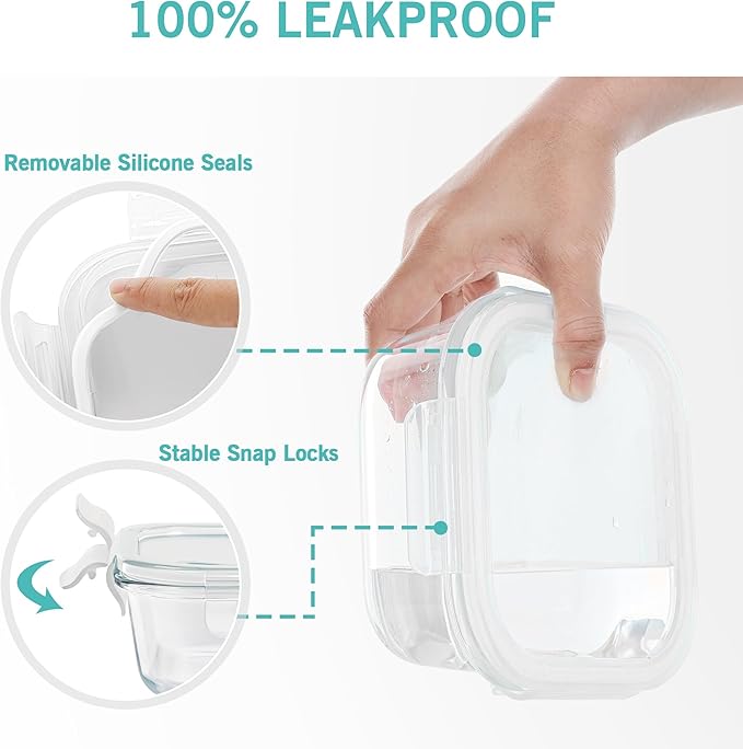 Vtopmart 8 Pack Glass Food Storage Containers with Airtight Lids, Glass Meal Prep Containers, Lunch Office Meal for Microwave, Oven, Freezer and Dishwasher, BPA Free