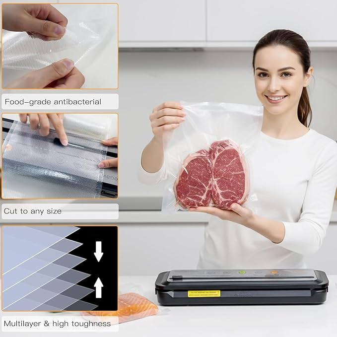 MEGAWISE 11"x14" Vacuum Sealer Bags, 25 Count Pre-Cut Food Storage Bags, BPA-Free, Heavy-Duty Textured Design for Strong Seal, Compatible with All Vacuum Sealers, Ideal for Meal Prep & Sous Vide