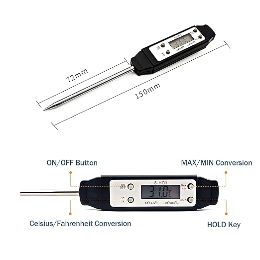 Meat Thermometer - Digital Food Thermometer for Cooking Kitchen - Automatic Calibration Pen Style Electronic Pocket Thermometer for Water Temperature, Barbecue (Red)