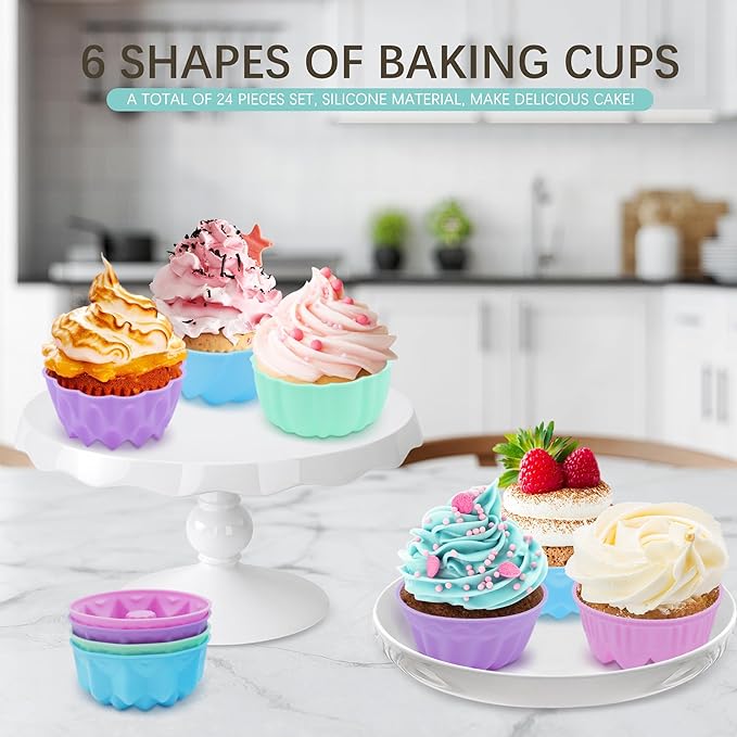 To encounter 24Pack Silicone Molds, Nonstick 3 inches Donut Mold, Silicone Baking Cups, Donut Pan, Muffin, Jello, Bagel Pan, Oven- Microwave- Dishwasher Safe