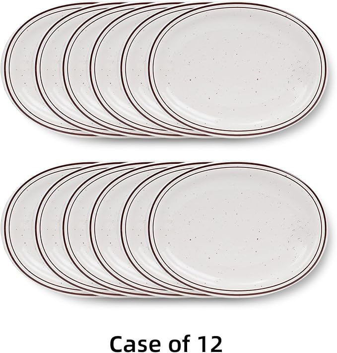 Stoneware Narrow Rim Brown Speckle, Oval Platter 13.5" x 10.5", Case of 12