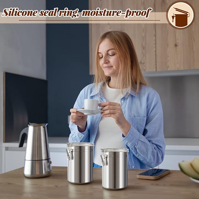 Lallisa 9 Pcs Stainless Steel Canisters 62 oz Stainless Steel Containers with Lids Food Storage Container with Airtight Clamp Lid Coffee Containers for Tea Sugar Coffee Flour Kitchen Counters