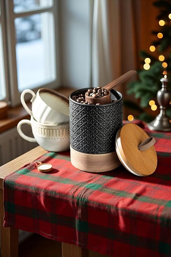 Miamolo Ceramic Jar with Lid, Airtight Coffee Container, Kitchen Food Storage Jar for Coffee Bean Spice Sugar Cookie, Stackable Decorative Jars for Housewarming Gift, Coffee Bar Decor, Black 28 fl.oz