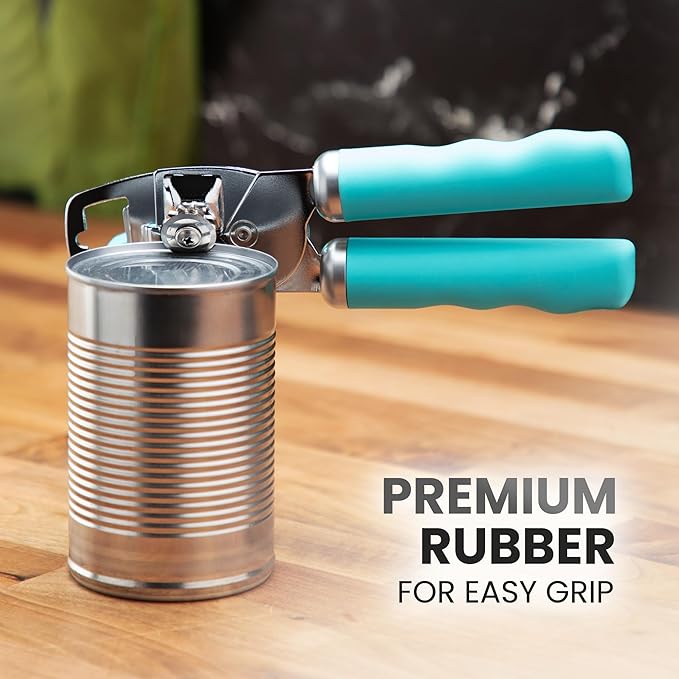 Zulay Kitchen Heavy Duty Stainless Steel Can Opener Manual with Bottle Opener - Rust Proof Manual Can Opener With Turn Knob & Soft Grip Handles