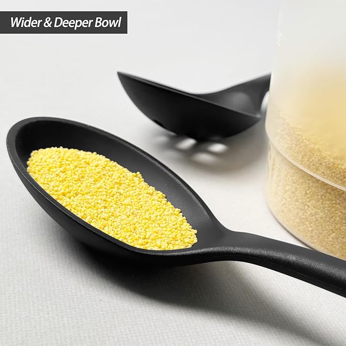 Silicone Slotted Spoons for Cooking - Extra Large Kitchen Spoons for Mixing, Serving, & Stirring - 600°F Heat-Resistant Non Stick Utensils Skimmer- Dishwasher Safe, Black