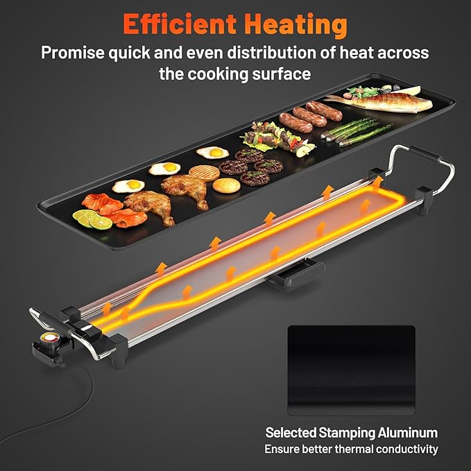 Costzon 35.5" Electric Griddle, 1400W Nonstick Extra Large Griddle, Long Table Top Grill w/5-Level Temp & Drip Tray, Indoor Outdoor Cooking Plates Teppanyaki Grill for Pancake, BBQ, Camping Gatherings