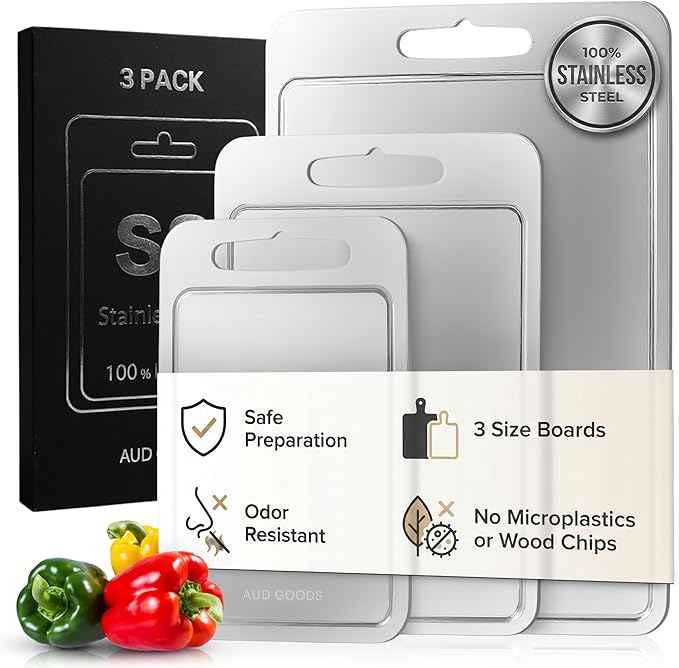 Stainless Steel Cutting Boards For Kitchen - Stainless Steel Cutting Board with Juice Grooves, Double Sided, 3 Pack Sizes, Durable and Clean Chopping Boards for Home or Professional Use