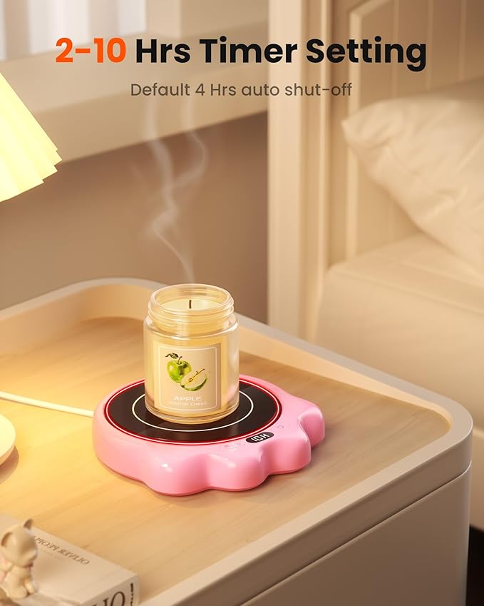 Gaiatop Mug Warmer, 50W Cute Cat Paw Cup Warmers, 3 Temp Settings, 2-10H Auto Shut Off, Coffee Accessories Keep Beverage Hot for Desk and Home, Heated Plate Stocking Stuffers for Tea Candle Pink