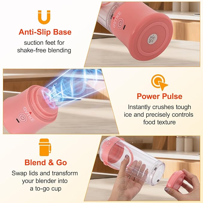 Portable Blender Dual Mode 18000RPM 20Oz Blending Cup Ice Crushing Smoothie Frozen Fruit Mini Home Gym Travel(Pink)